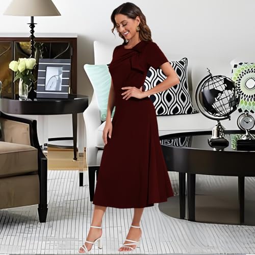 Image of shengfan Women's Casual A Line Swing Summer Dress Formal Short Sleeve Round Neck Wrap Evening Party Dresses