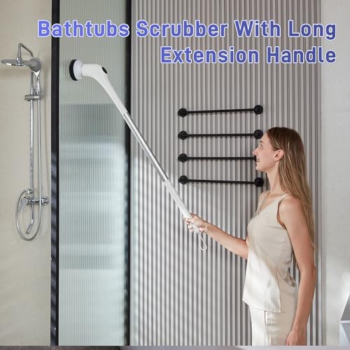 Image of FUNCCUBE Electric Spin Scrubber - Bathtub Shower Scrubber,Bathroom Cleaning Brush Floor Brushes with Long Handle,Power Cordless Automatic Handheld Mop Cleaner for Bath Tub Kitchen Tile Grout Hardwood