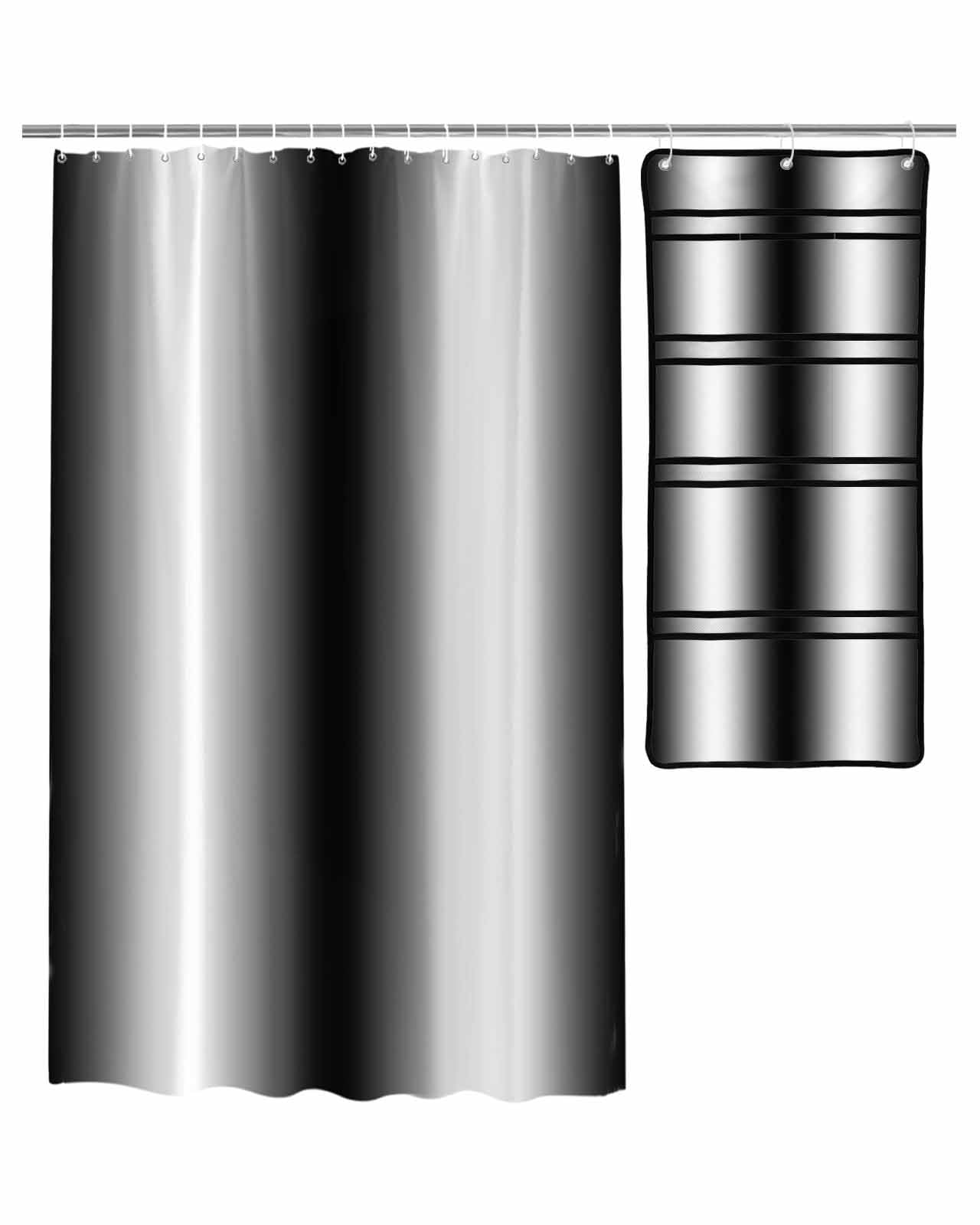 ZFUNCING Shower Curtain Mesh Shower Organizer Set Abstract Black White Gradient Waterproof Bath Curtains Hanging Shower Caddy Bathroom