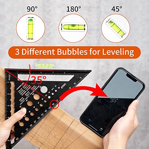 Carpenter Square 7 Inch, 6-In-1 Aluminum Triangle Ruler Carpentry Squares Tool Set, Mechanical Carpenter Pencils With Sharpener, Deep Hole Marker Construction Woodworking Pencils, 18 Refills And Level #TOP6