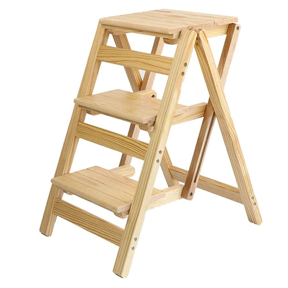 Sgabello pieghevole in legno massello con piedini antiscivolo, sedia multif