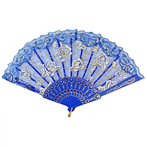 Rbenxia Elegant Rose Lace Floral Folding Hand Fans 9 Inch 10 Pieces Random Color Suitable For Wedding Dancing Church Party Gifts #TOP1