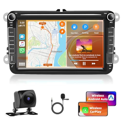 4GB+64GB Motorsi Android Auto Stereo per VW Golf 5 6 Tiguan Touran Passat Polo Skoda Seat, Wireless Carplay Autoradio con 8 Pollici Touchscreen GPS Navi/WiFi/FM/RDS/SWC/Canbus/BT/EQ + Camera + Mic