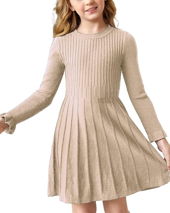 Haloumoning Mädchen Pullover Kleid Langarm A-Linie Strickkleid Warm Schule...