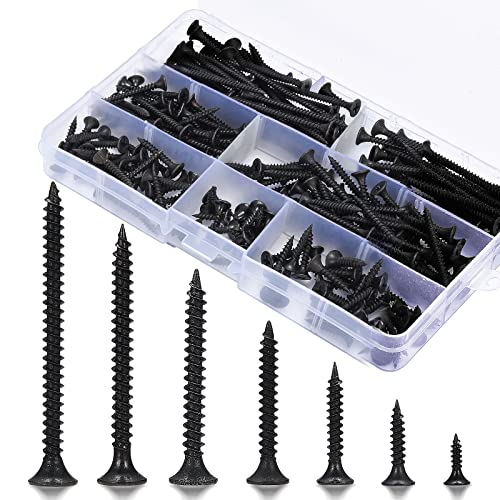 230 Kits de Vis à Bois Autotaraudeuses Vis M3.5, Filetage Pointu Vis - 3.5mm x (16/20/25/30/35/40/50 mm), pour Cloisons SèChes, Meubles En Bois, Parties Fixes. (230 Kits-noir) Cover