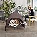 PawHut Hundeliege Outdoor mit Dach, Erhöhtes Hundebett für Große Hunde, Kühlendes Haustierliege mit Waschbares Mesh Stahlrahmen Tragtasche, Haustierbett für Draußen Camping 91x76x90cm, Kaffee