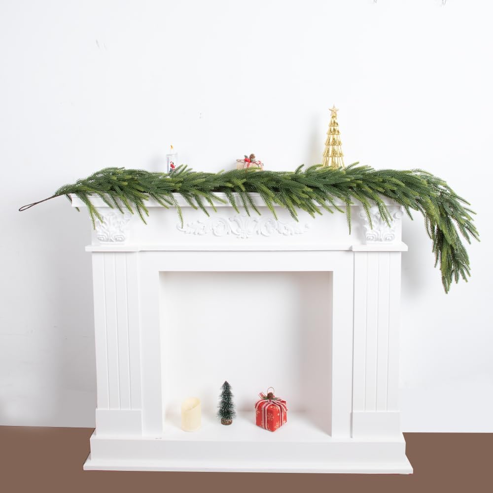 6 Ft Norfolk Pine Garland Real Touch, Realistic Christmas Garland Faux Greenery Winter Pine Garland for Fireplace, Stairs, Table, Mantle, Wall, Indoor&Outdoor Christmas Decorations - Image 6