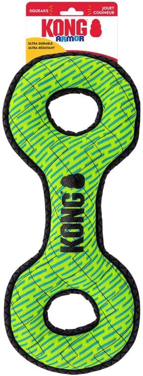 KONG Armor Bone Dog Toy Medium Durable Triple-Layered Fabric with Reflective Trim & Squeaker Assorted Colors Ideal for Chewing, Fetching & Tugging (Double Tug, Large)