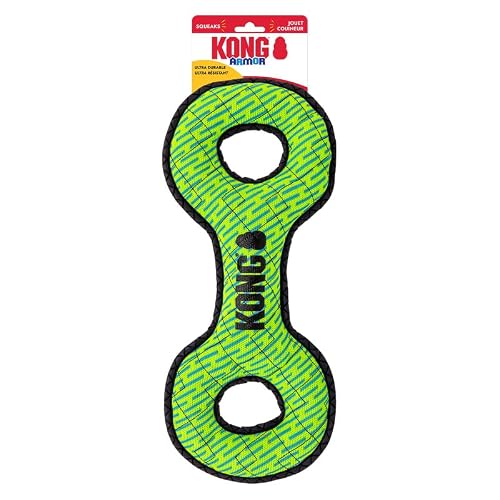 KONG Armor Bone Dog Toy – Medium – Durable Triple-Layered Fabric with Reflective Trim & Squeaker – Assorted Colors – Ideal for Chewing, Fetching & Tugging (Double Tug, Large)