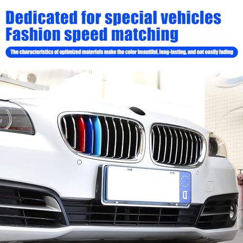 Image of 3 PCS Car Grille Insert Trims, ABS Snap-on Front Grill Mesh, 3D Car Grille Buckle Strip, Tri-color Automobile Stripe Decoration, Compatible with BMW 5 Series 14-17 (Red & Blue & Dark Blue)