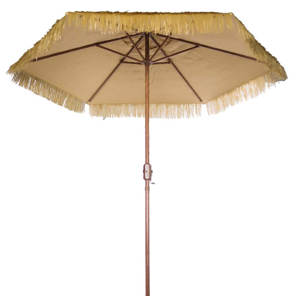 Bayside-21 New Hawaiian Style Hula Umbrella 9 ft 6 Ribs Tiki Umbrella Outdoor Thatch Crank Patio Umbrella UV Protection UPF 50+ No Tilting (9' Crank, Natural)