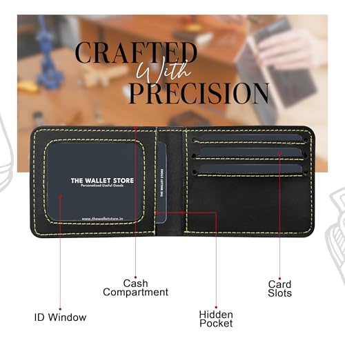 Image of The Wallet Store Personalised Leather Wallet for Men | Customised with Name and Charms | Best Gift for Husband, Boyfriend, Brother | for Anniversary, Birthday, Etc (Black)