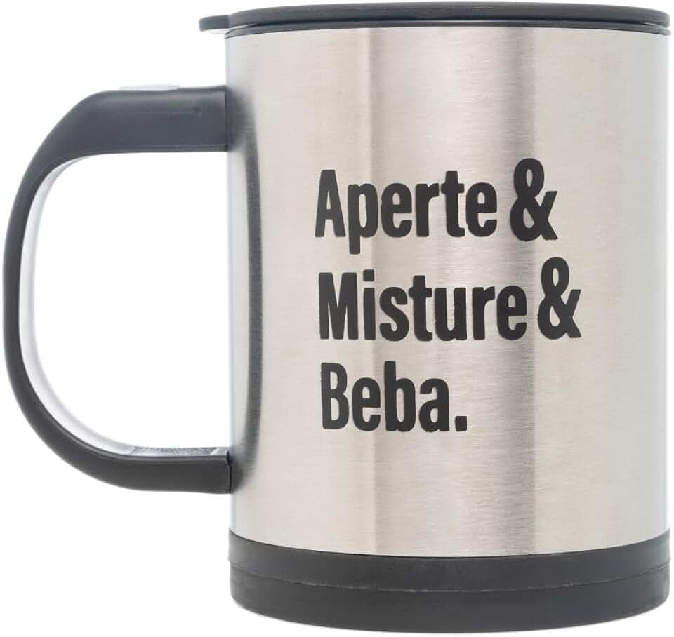 LYOR - Caneca Mixer de Aço Inox com Tampa 380ml