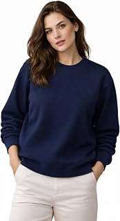COTTOZ Women’s Crew Neck Sweatshirt Long Sleeve Pullover Plain Solid Colour Casual Wear Top Price In India