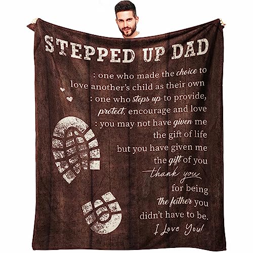 Sbangtu Bonus Dad Gifts, Step Dad Gifts from Daughter Son, to Our Bonus Throw Blanket 50X60, Step Father Birthday Present Ideas, Stepped Up Present, Best Step-Father Ever