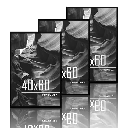 VUVUZULA Bilderrahmen 40x60cm Schwarz Holz 3er Set Holzrahmen Fotorahmen MDF Rahmen