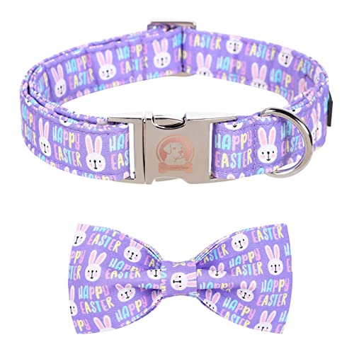 MR. CHUBBYFACE Easter Dog Collar Rabbit Dog Collar with Bow Adjustable Dog Collar Bowtie for Small Medium Large Dogs