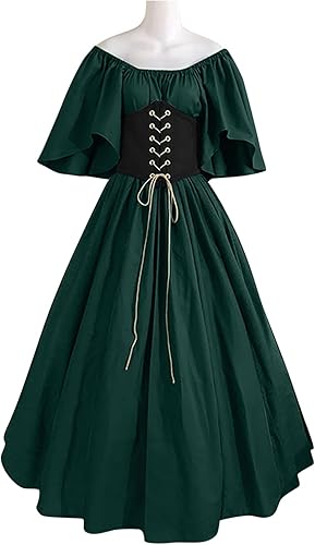Miniatura 2 de SHOPESSA Vestido victoriano de talla grande para mujer, manga acampanada, hombros descubiertos, vestidos medievales con corsé, vestido de baile de