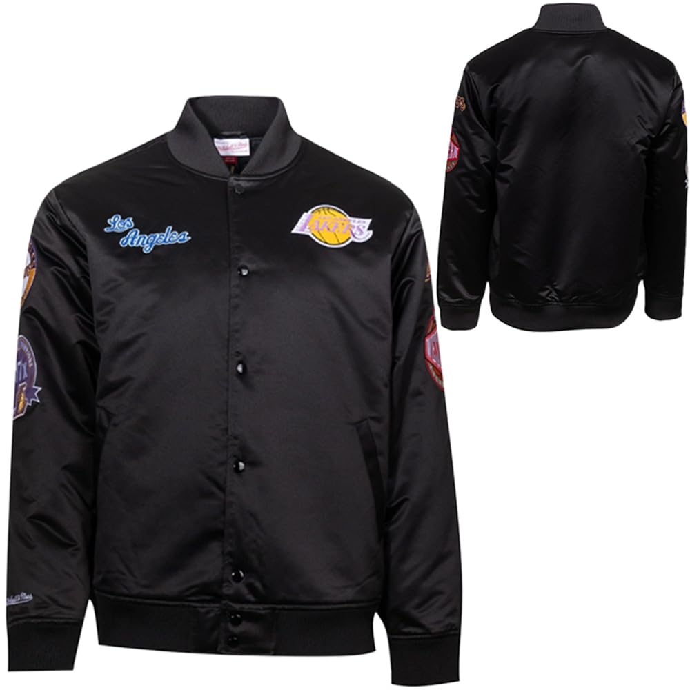 Mitchell & Ness NBA Blackout Giacca in raso pesante | Toppe e ricami di alta qualità su petto e maniche | Polsini a coste su collo, maniche e orlo | Tasche a filetto