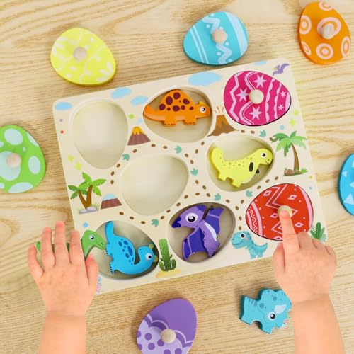LZDMY Montessori Spielzeug ab 1 Jahr Baby Holzpuzzle, Dino Eier Motorikspielzeug für 10-36 Monate Mädchen Junge Kinder Greifpuzzle Steckspielzeug Sortierspiel Geburtstag Ostern Weihnacht Geschenk