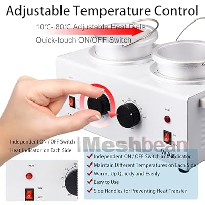 Double Wax Warmer Professional Electric Heater, Hair Removal Dual Parrafin Hot Facial Skin Equipment SPA Adjustable Temperature with 140 Wooden Sticks Wax Strip Wax Rings