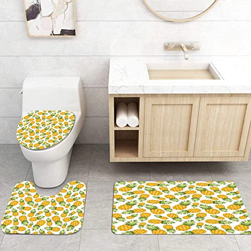 IUBBKI Juego de 3 alfombrillas de baño antideslizantes, amarillo y blanco, pinos, clima tropical, frutas, comida dulce y jugosa, amarillo, verde y blanco, juego de alfombrillas de baño de microfibra,
