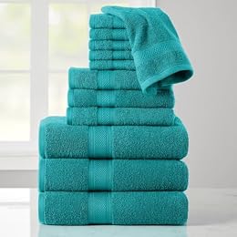 Stoneberry Home 12-Piece Set of Towels, Lightweight 380 GSM Cotton Towels, Quick Drying, Absorbent Hand Towels, Bath Towels, & Washcloths, Teal Blue