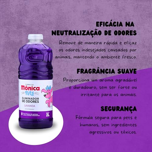 Eliminador de Odores Para Cães e Gatos, Lavanda , Turma da Mônica, 2 litros, Roxo