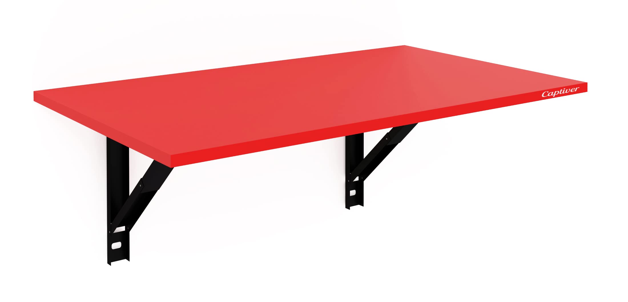 Captiver Elara Engineered Wood Wall Mounted Multipurpose Foldable Study Table, Matte Red Office Living Room Kitchen Storage Platform Big Printer Furniture Wooden Board Items 4