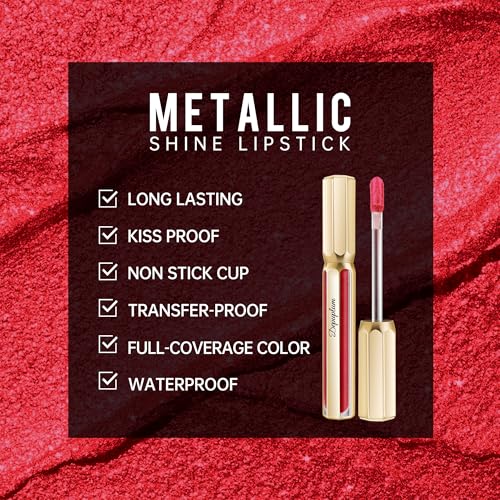 Image of Depuplum Red Lipsticks for Women Metallic Glitter Lipstick Long Lasting