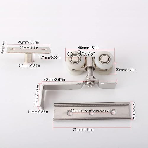Miniatura 3 de Juego de 2 ruedas de metal con 4 ruedas para puerta corrediza de bolsillo juego de polea de rodamiento de bolas para armario puerta de granero