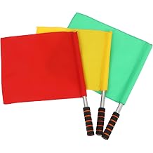 HEMOTON 3pcs Soccer Referee Flags Handheld Referee Flags Set Stainless Steel Red Yellow Green Traffic Signal Commanding for Sports and Racing Events