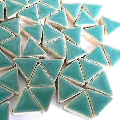 Craft Mosaic Tiles - Glazed Ceramic Triangles - Pthalo Green
