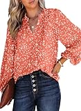 Dokotoo Womens Long Sleeve Tops Blouses for Women Dressy Casual Fall Clothes Smocked Alicia Flower Print V Neck Boho Tops Women's Clothing Business Work Tunic Floral Top T Shirts Medium Pink