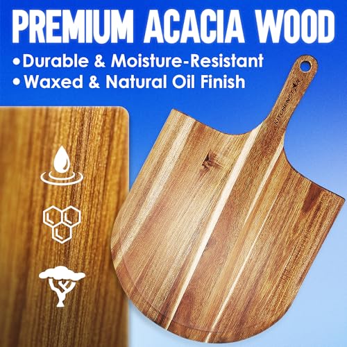 KitchenStar 16-Inch Acacia Wood Pizza Peel – Extra Large Wooden Cutting & Serving Board with Handle – Natural Oil Finish – Ideal Pizza Oven Accessory for Easy Sliding & Prep by KitchenStar - Image 4