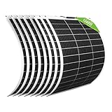 ECO-WORTHY Panel solar monocristalino flexible de 1040 W, 12 V (8 unidades de 130 W) con cable solar impermeable, módulo fotovoltaico para caravanas, techo y superficies no planas