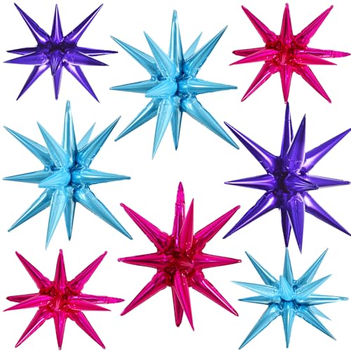 Image of TONIFUL 8 Pcs Green and Gold Explosion Star Foil Balloon Party Decoration | 22 Inch Large Mylar Star Balloon for Girls'Sweet 16 Party Mermaid Themed Underwater Birthday Summer Tropical Beach Pool Decor