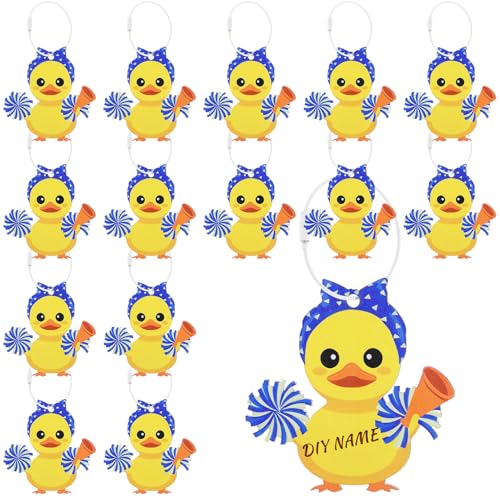 BrightRow 15 Pcs Cheer Duck Luggage Tags Waterproof Keychain Metal Rings