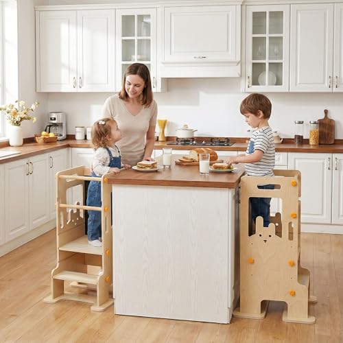 Image of Kids Kitchen Step Stool - Learning Standing Tower with Blackboard, Height Adjustable Safety Rail Stool for Kids, Non-Slip Adjustable Stool for Kitchen, Bathroom