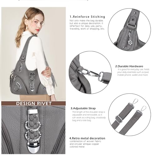 Angelkiss Hobo Purses and handbags for Women Satchel Leather Handbag Women Purses Large Daily Shoulder Bags - Thumbnail 7