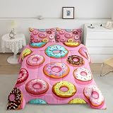 Erosebridal Food Bedding Comforter, Colorful Donuts Down Comforter Twin Size for Kids Girls Boys, Dessert Design Comforter Set, Soft Lightweight Duvet Insert Bedroom Living Room Decor, Pink