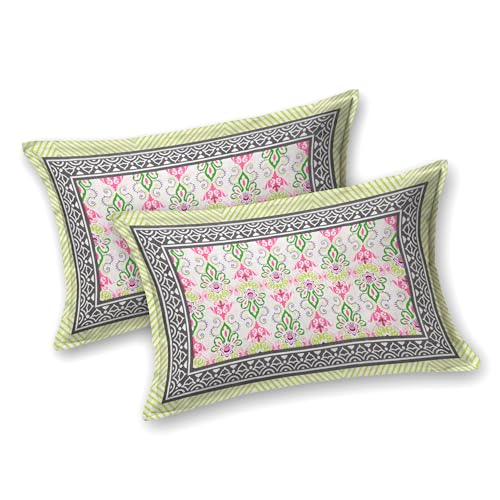 Image of RajasthaniKart Pure 100% Cotton 240 TC King Size BEDSHEET with 2 Pillow Cover - 90X108 (Suitable for King Size Bed Sheet or Double Bed) PSP (Green)