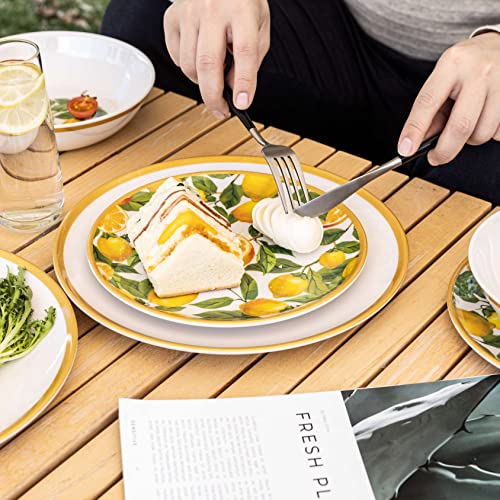 Melamine Dinnerware Sets- 12Pcs Melamine Plates And Bowls Set For 4,Indoor And Outdoor Dinnerware, Lemon Dinnerware Set #TOP5