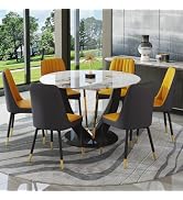 Amazon.com - JUFU 7 Piece Round Dining Table Set for 6, 48" Faux Marble ...