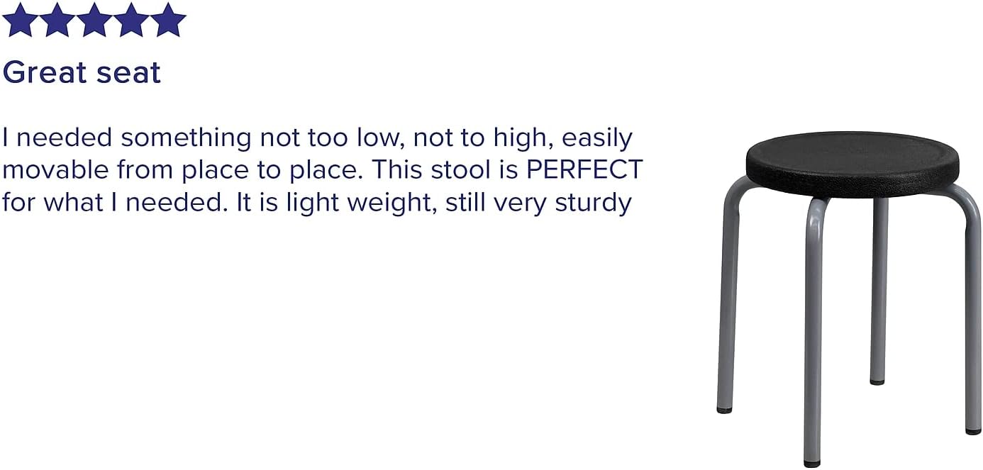 Flash Furniture Remington Stackable Stool with Black Seat and Silver Powder Coated Frame (Pack of 5)