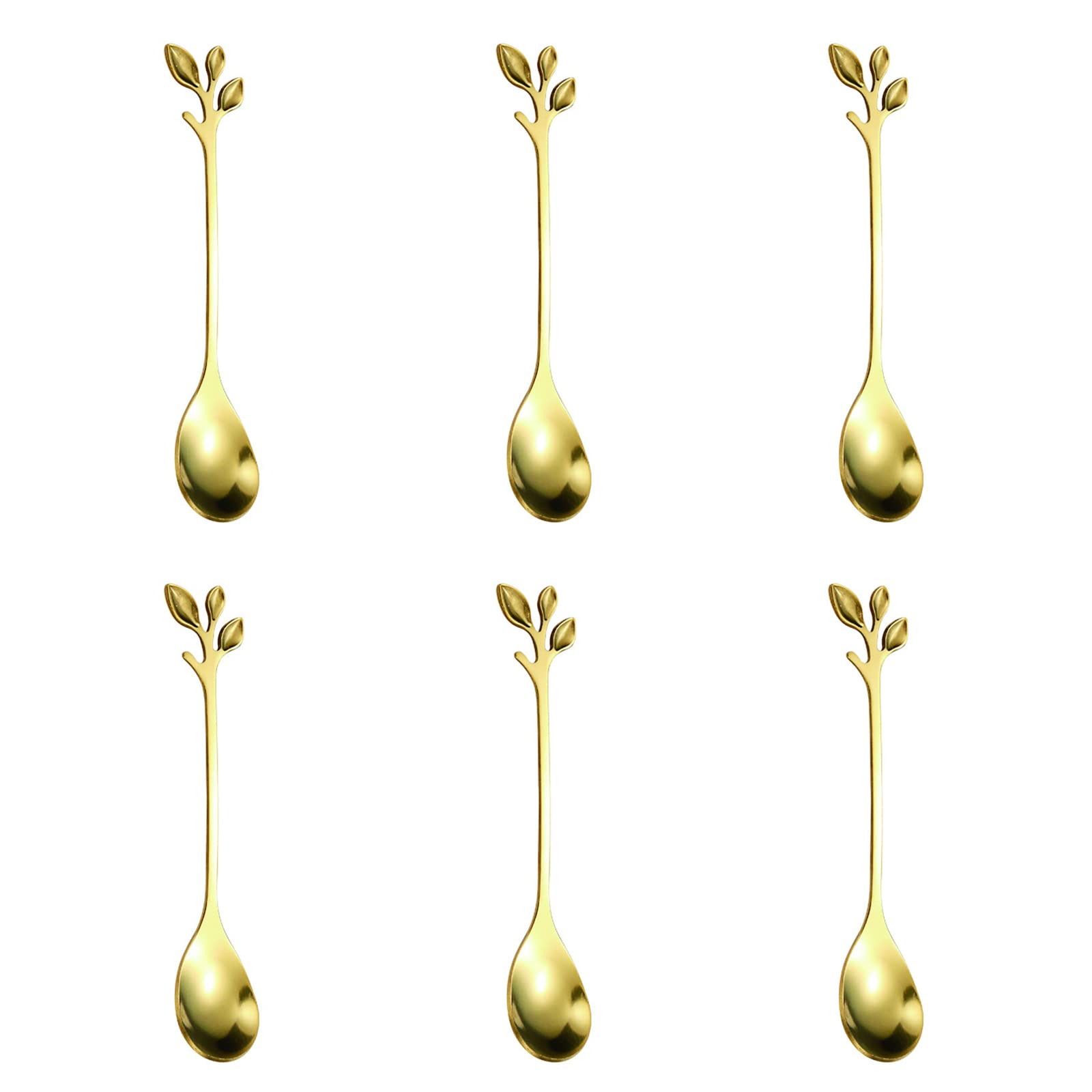 SLVIOYS 6 Pcs Tea Coffee Spoons Set Gold Leaf 4.7inch Premium Food Grade Stainless Steel Teaspoons Dessert Spoons for Iced Tea, Coffee, Ice Cream (6 Pcs Spoons)