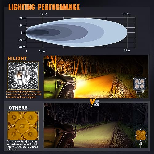 Image of Nilight 2PCS 3 Inch 15W Amber LED Pods Square Built-in EMC Work Flood Beam for Offroad Lighting Side Light Rear Back-Up Light for Tractor Truck Motorcycle Boat ATV UTV