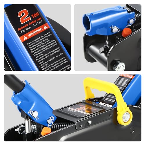 Image of DNA Motoring Low Profile Hydraulic Trolley Service /Floor Jack, 2 Ton (4000 lbs) Capacity, Lifting Range 5.1 inch-13 inch, Blue, TOOLS-00474