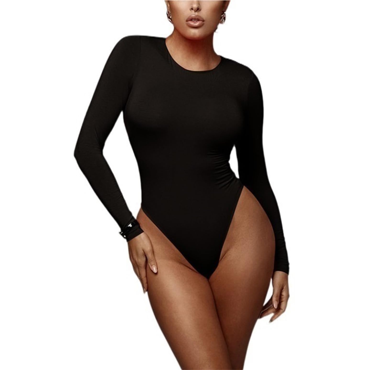 MMRTDJDR Damskie stringi Body wyszczuplają brzuch Bezszwowe kombinezony Bielizna modelująca z długim rękawem Kwadratowy dekolt Casual T-Shirt Topy