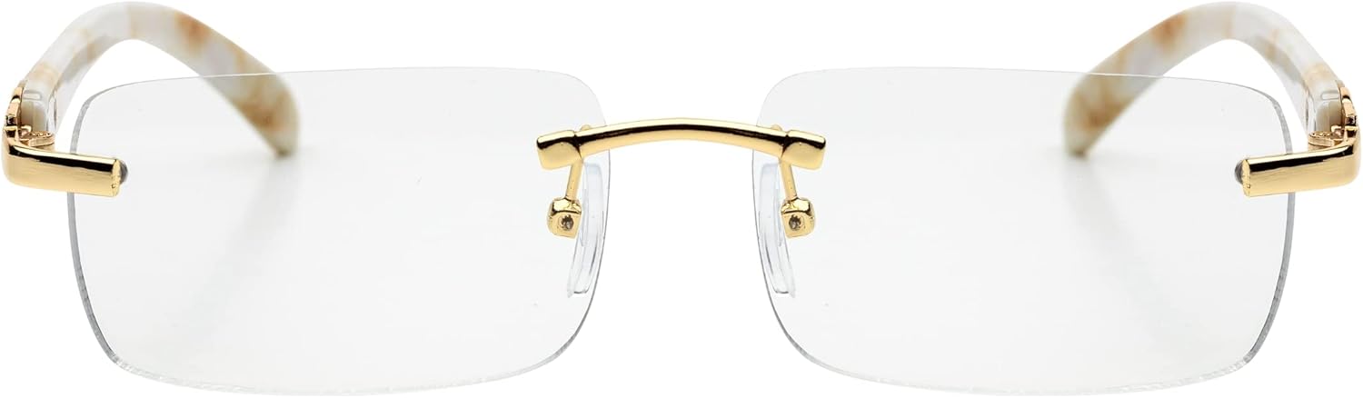 FLAWLESS EYEWEAR Elite Slim Rimless Rectangular Metal & Wood Art Sunglasses - Image 2